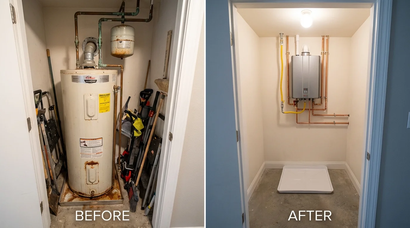 Tank water heater versus wall-mounted tankless unit comparison for Dos Palos, CA homeowners