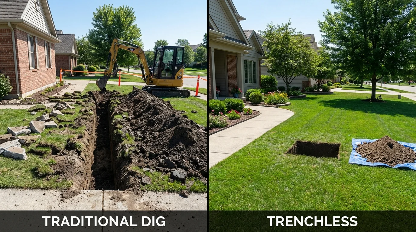 Trenchless sewer repair with minimal yard damage versus traditional excavation in Dos Palos, CA